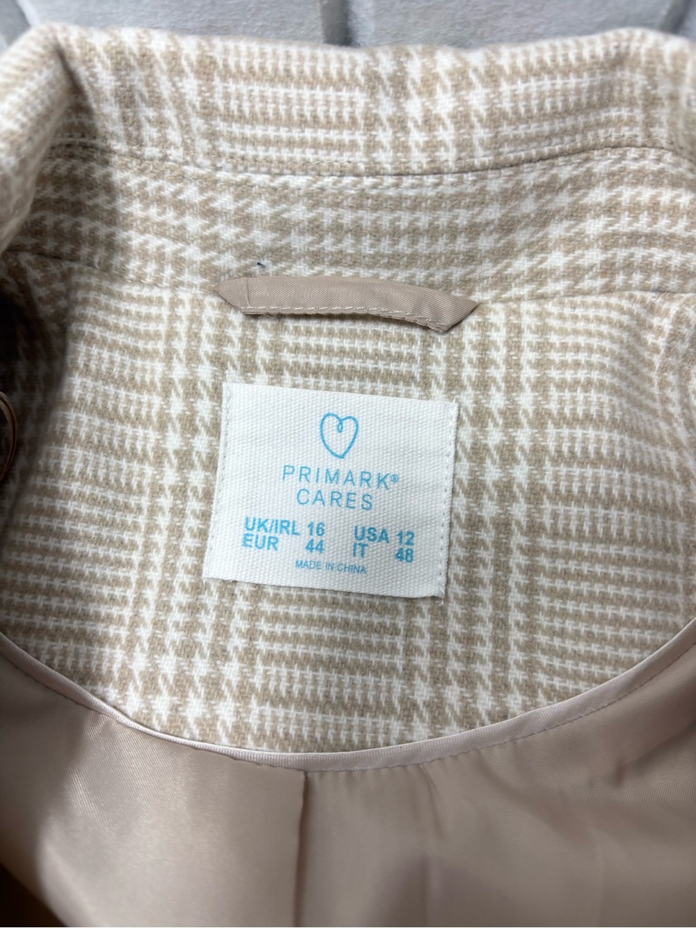 Primark Cream Plaid Long Blazer Jacket Size 12 - Picture 8 of 13